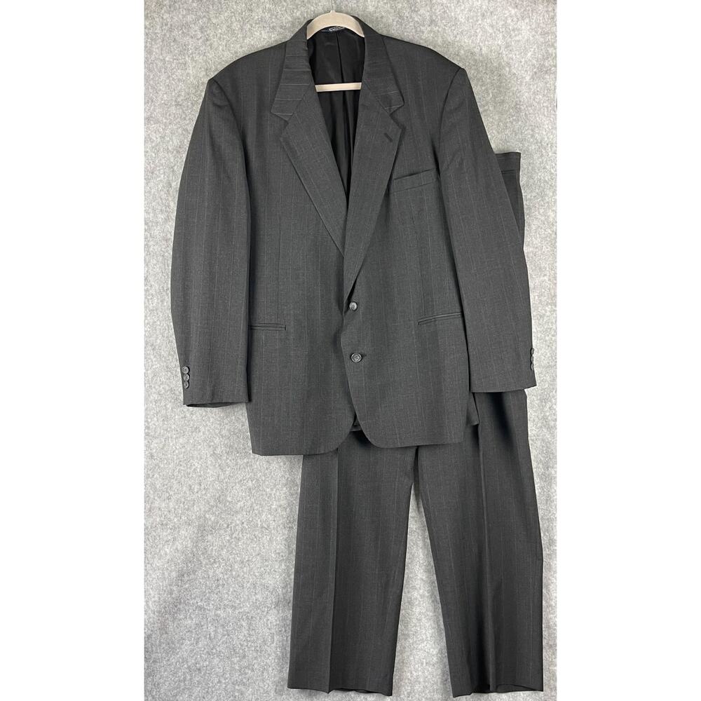 Kuppenheimer‎ Wool 2 Piece Suit Dark Gray Striped Blazer 44L Pant 38x32 Pleated